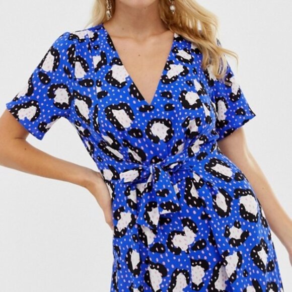 ASOS Electric Blue Pink Animal Print Polka Dot Wide Leg Jumpsuit 6 - Picture 3 of 13